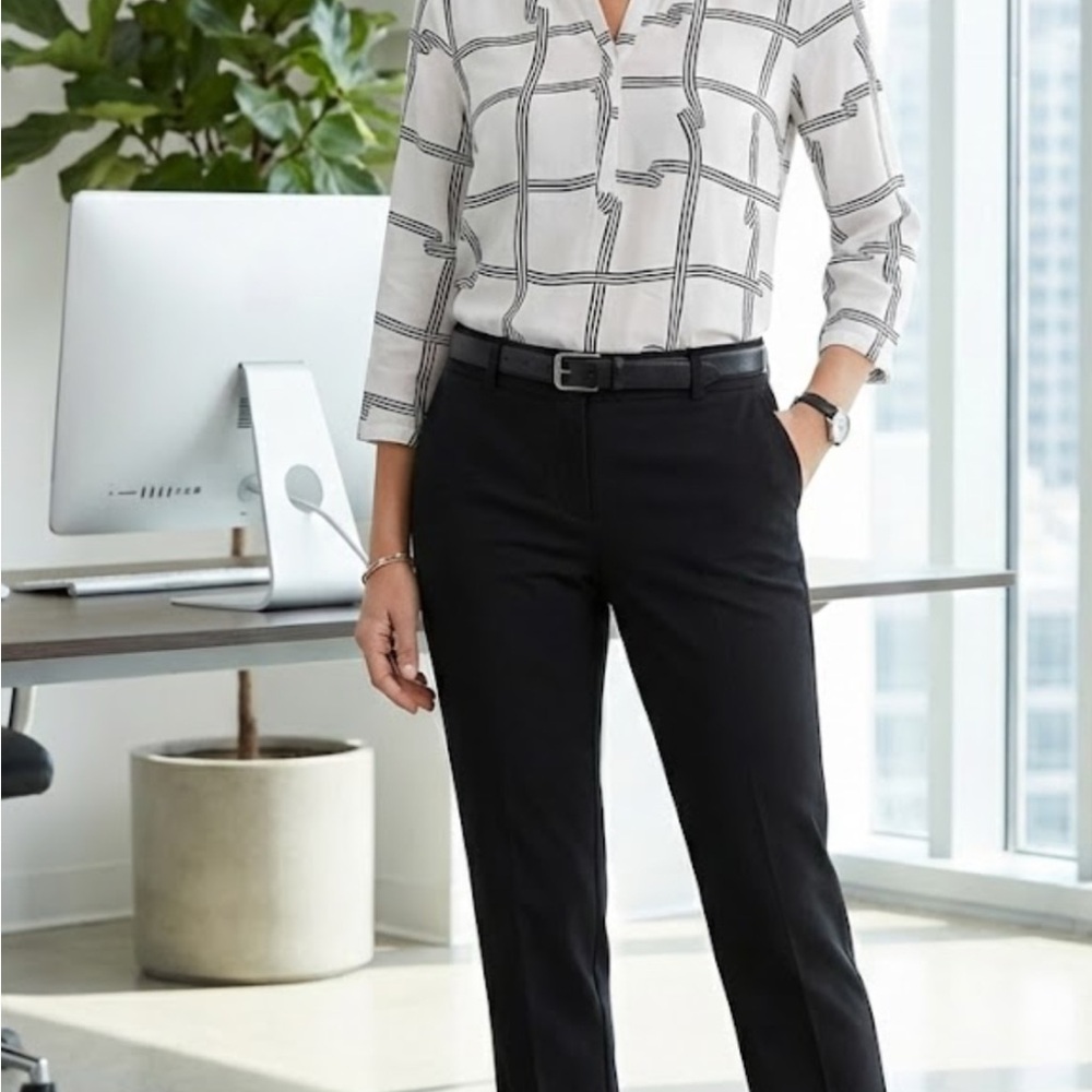 Liz Claiborne White Blouse with Black Stripes Workwear - Women's M